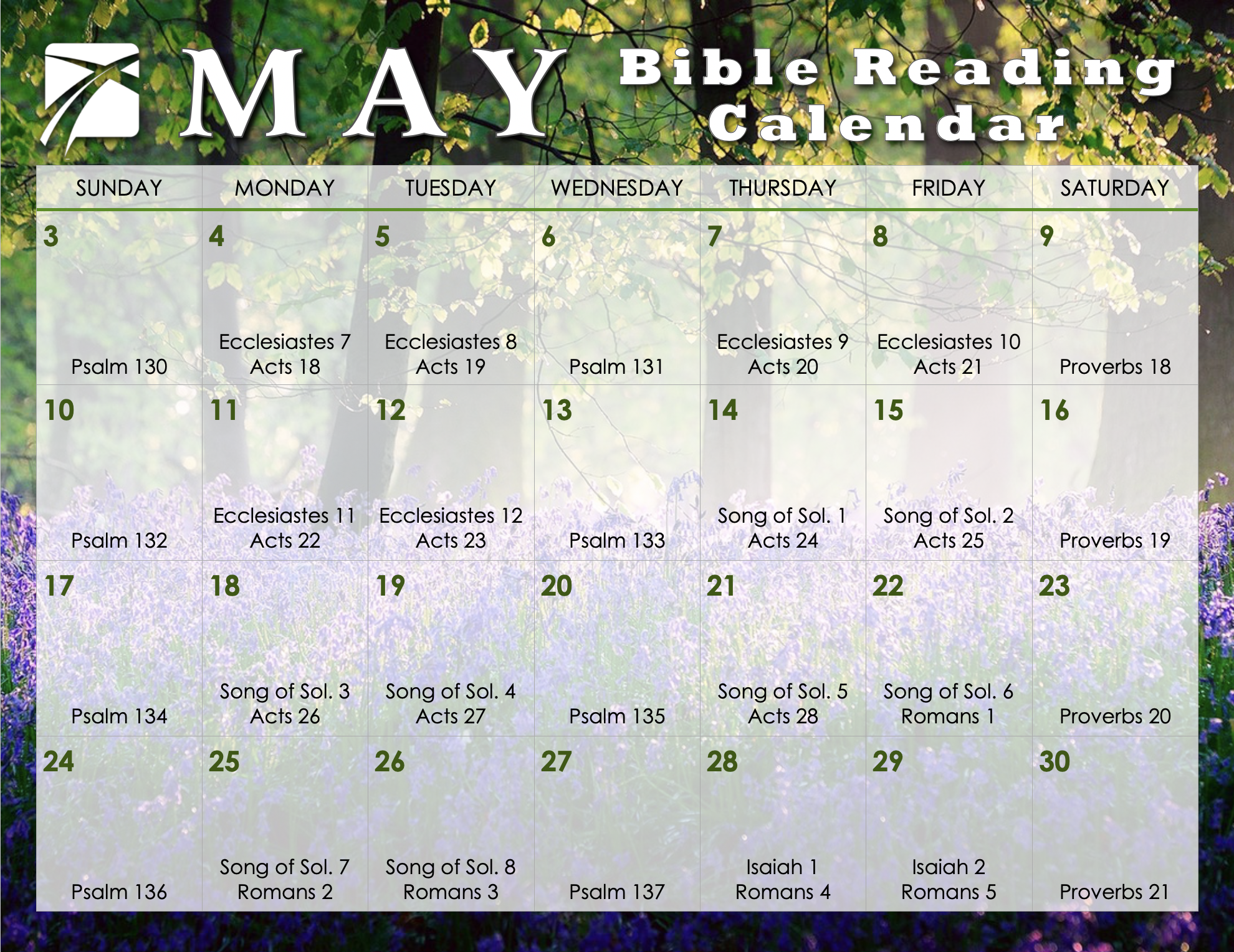 May 2020 Daily Bible Reading Calendar In God s Image